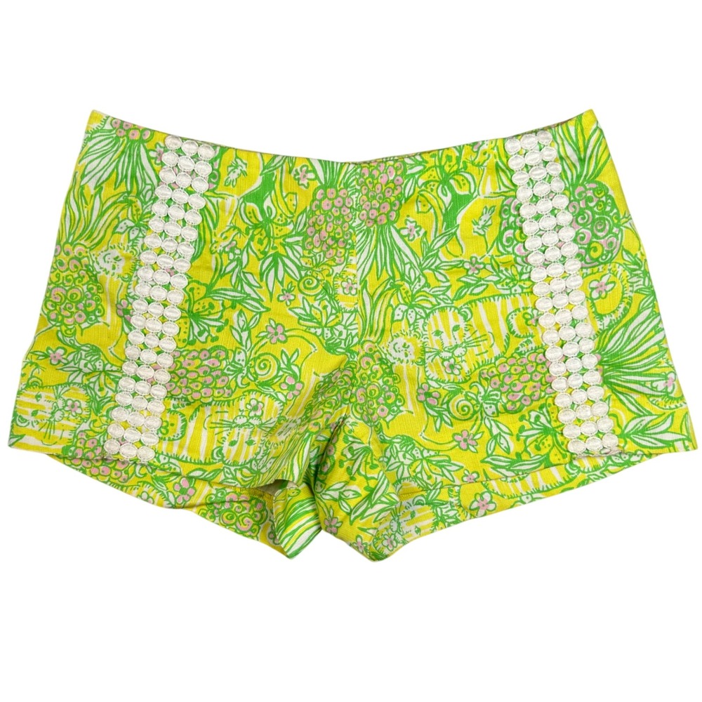 Lilly Pulitzer Liza Shorts Womens 4 Limeade Roar Jungle Cotton Eyelet Preppy Art